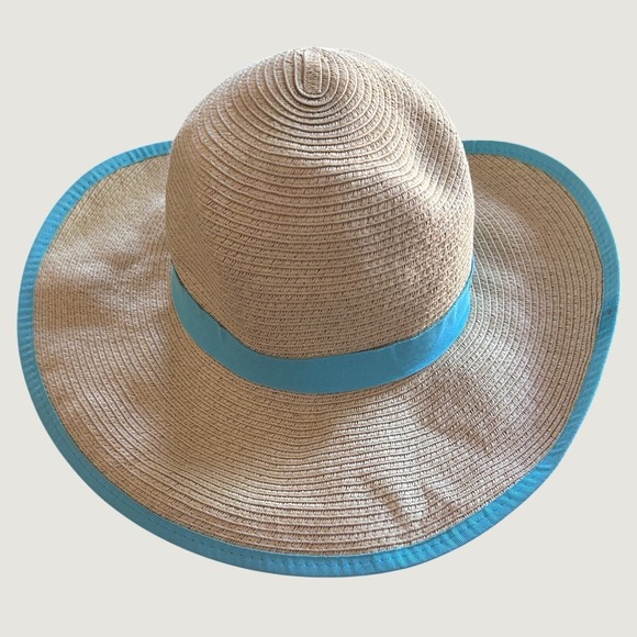 Panama Jack Accessories - Panama Jack Floppy Sun Hat Straw OS Tan Turquoise Beachwear Costal core